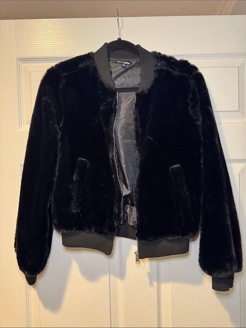 Fashion Nova Black Faux Fur Bomber Jacket